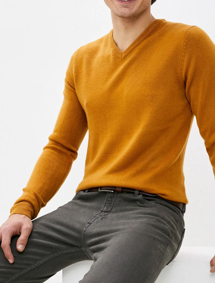 Kasso Soft V Neck Jumper In Mustard - Kensington Eastside