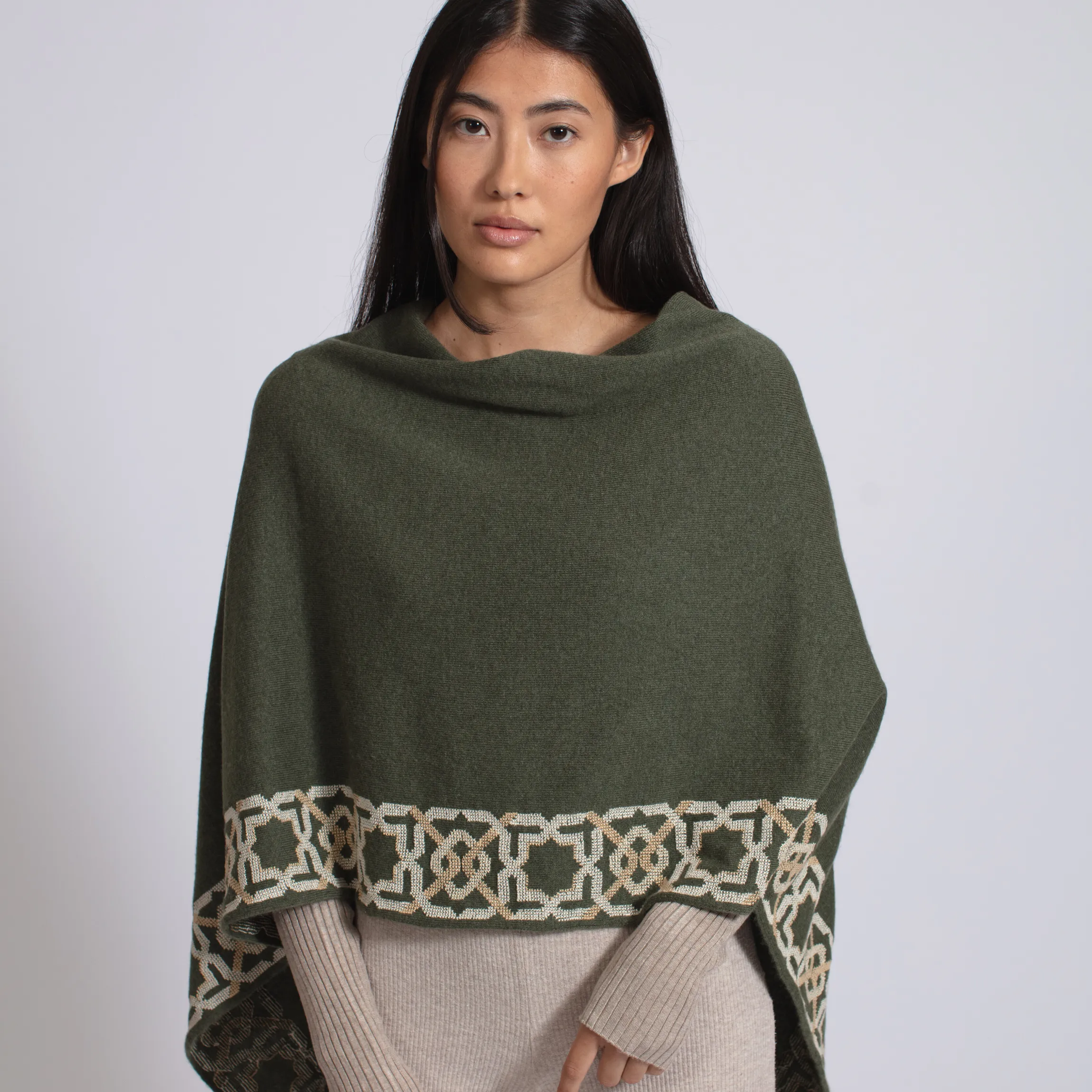 KHAKI CASHMERE PONCHO