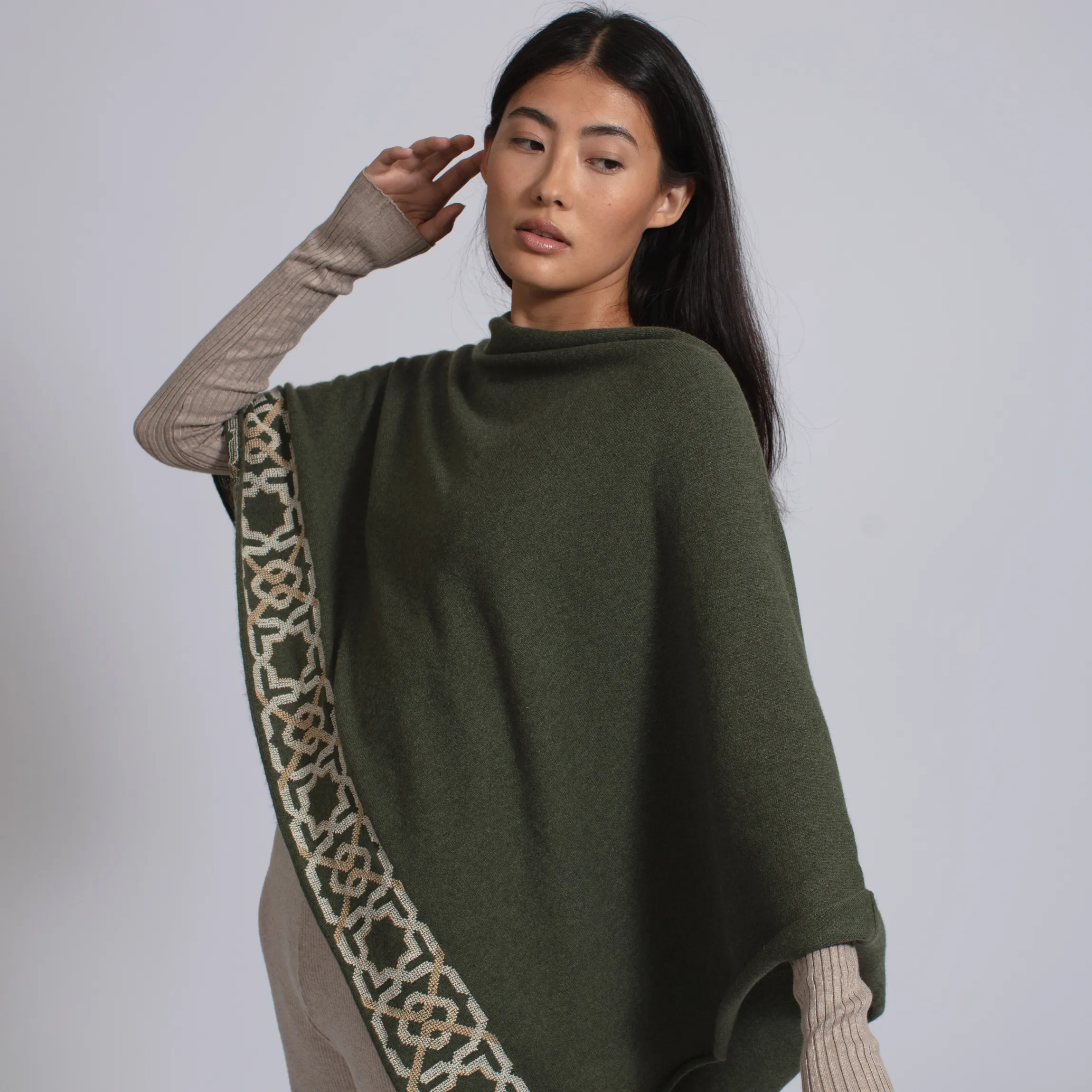 KHAKI CASHMERE PONCHO