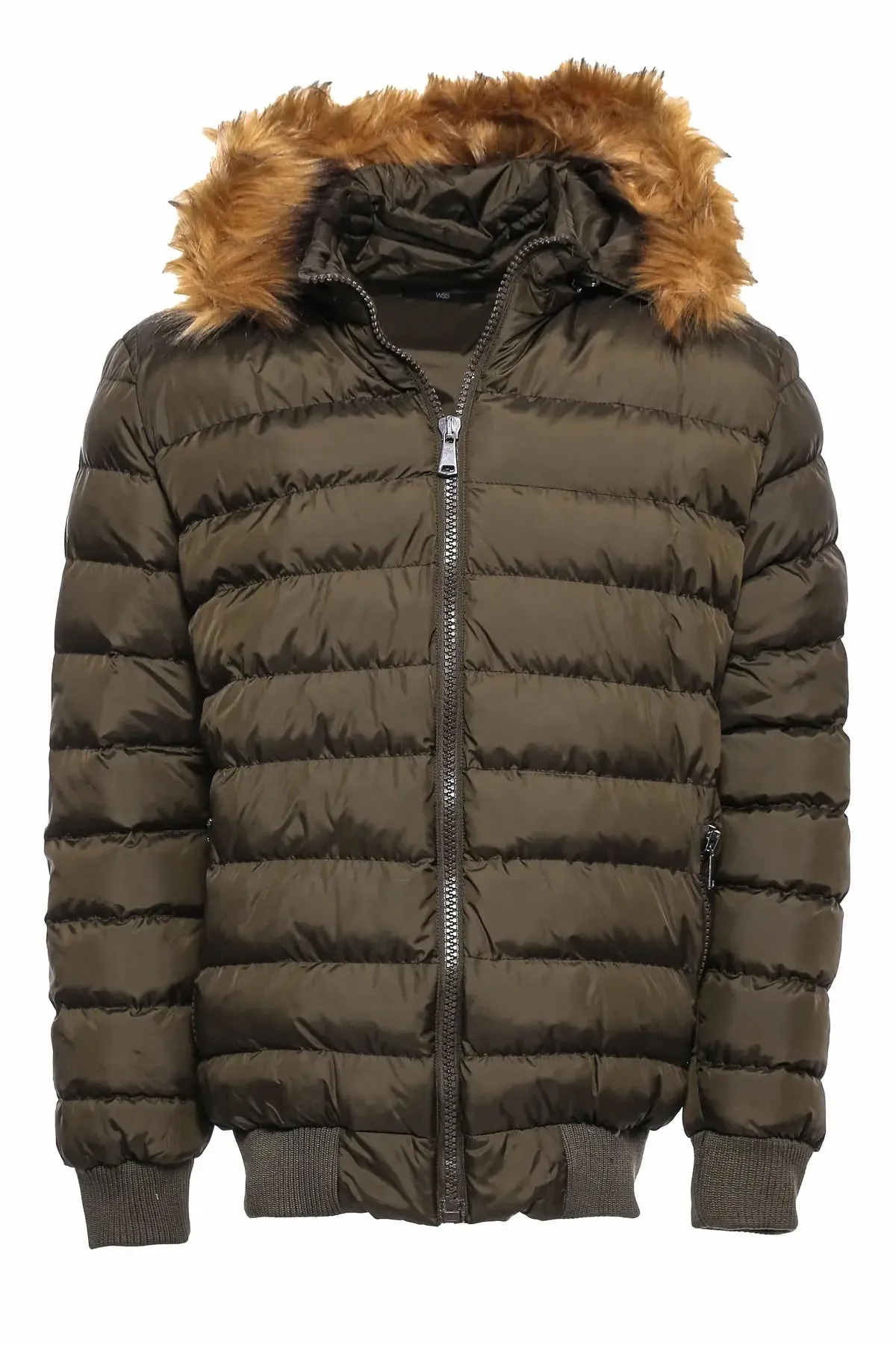 Khaki Fur Hooded Men'S Puffer Coat