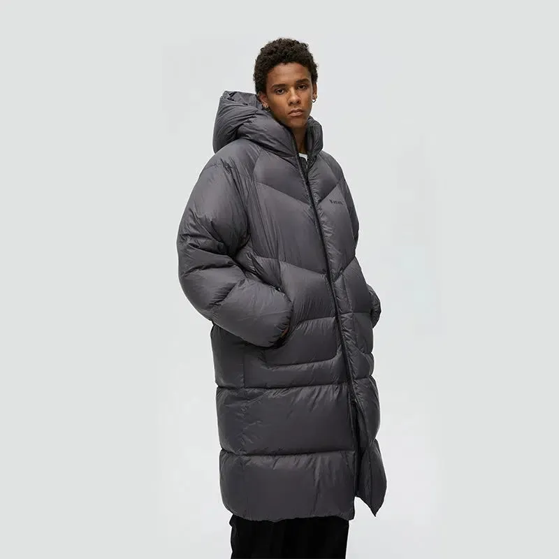 Long Hooded Puffer Coat With Quilted Detail