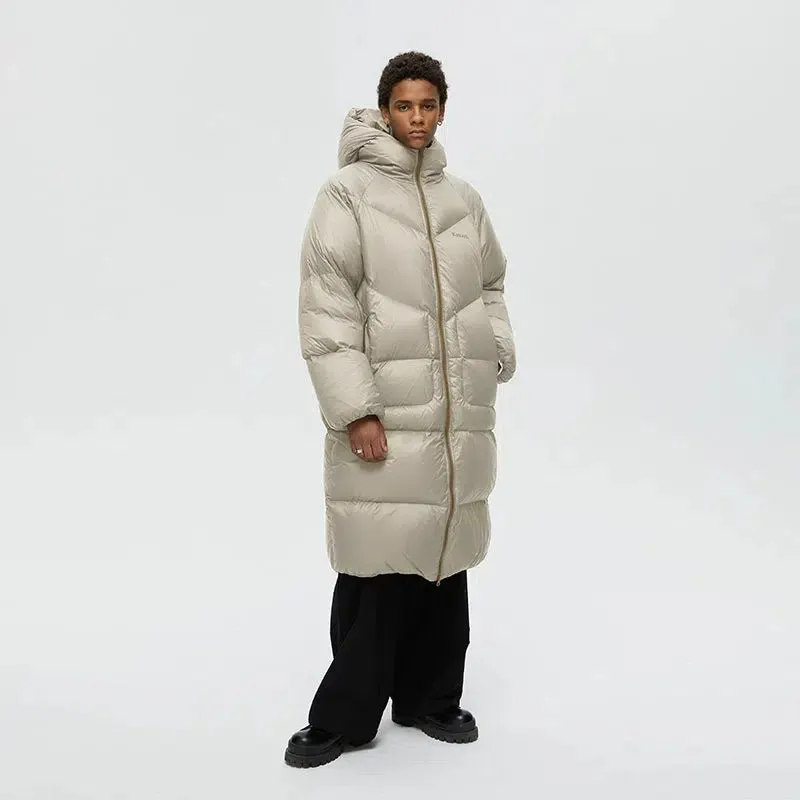 Long Hooded Puffer Coat With Quilted Detail