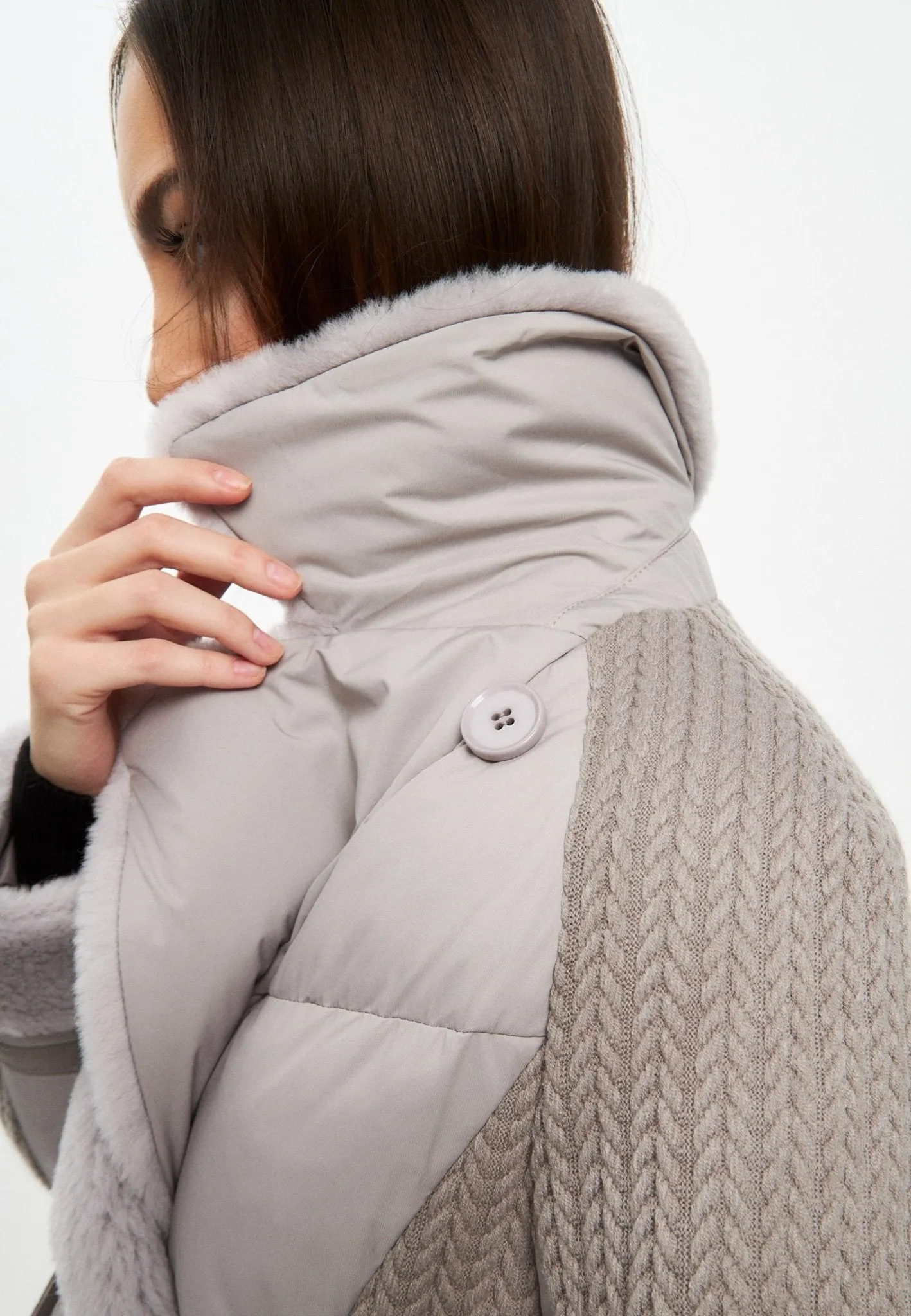 Long Quilted Coat Oversize Style - Grey