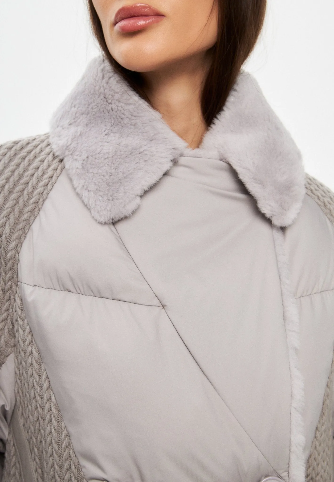 Long Quilted Coat Oversize Style - Grey