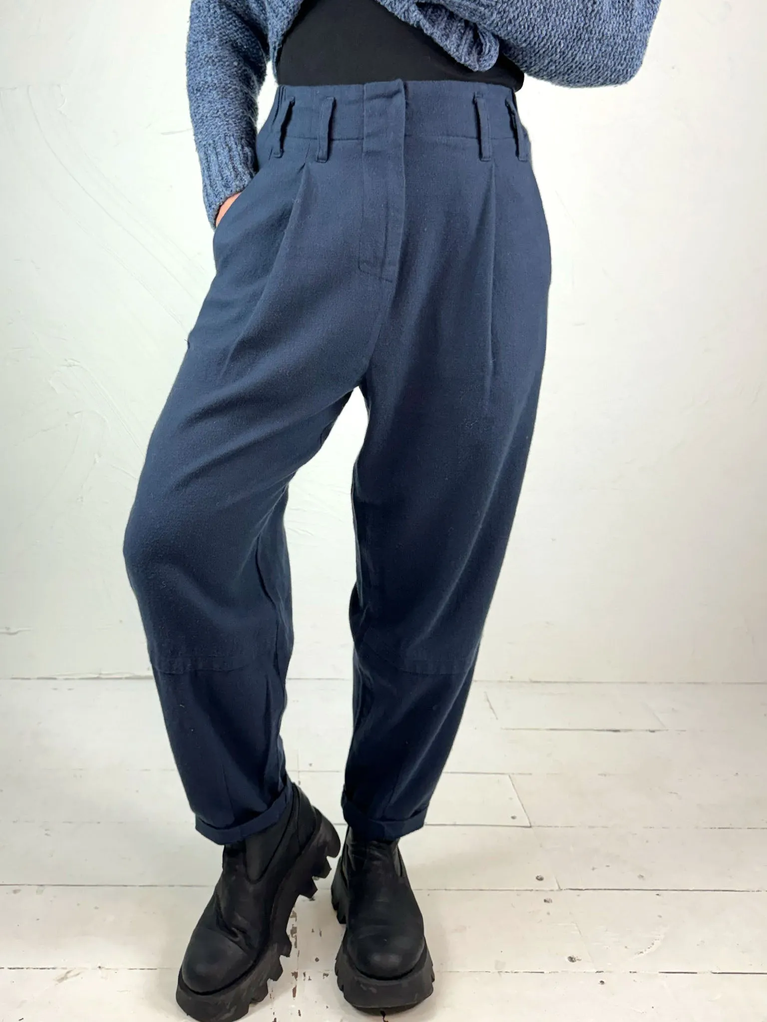 Lurdes Bergada Blue Cotton Twill Darted Trousers 190