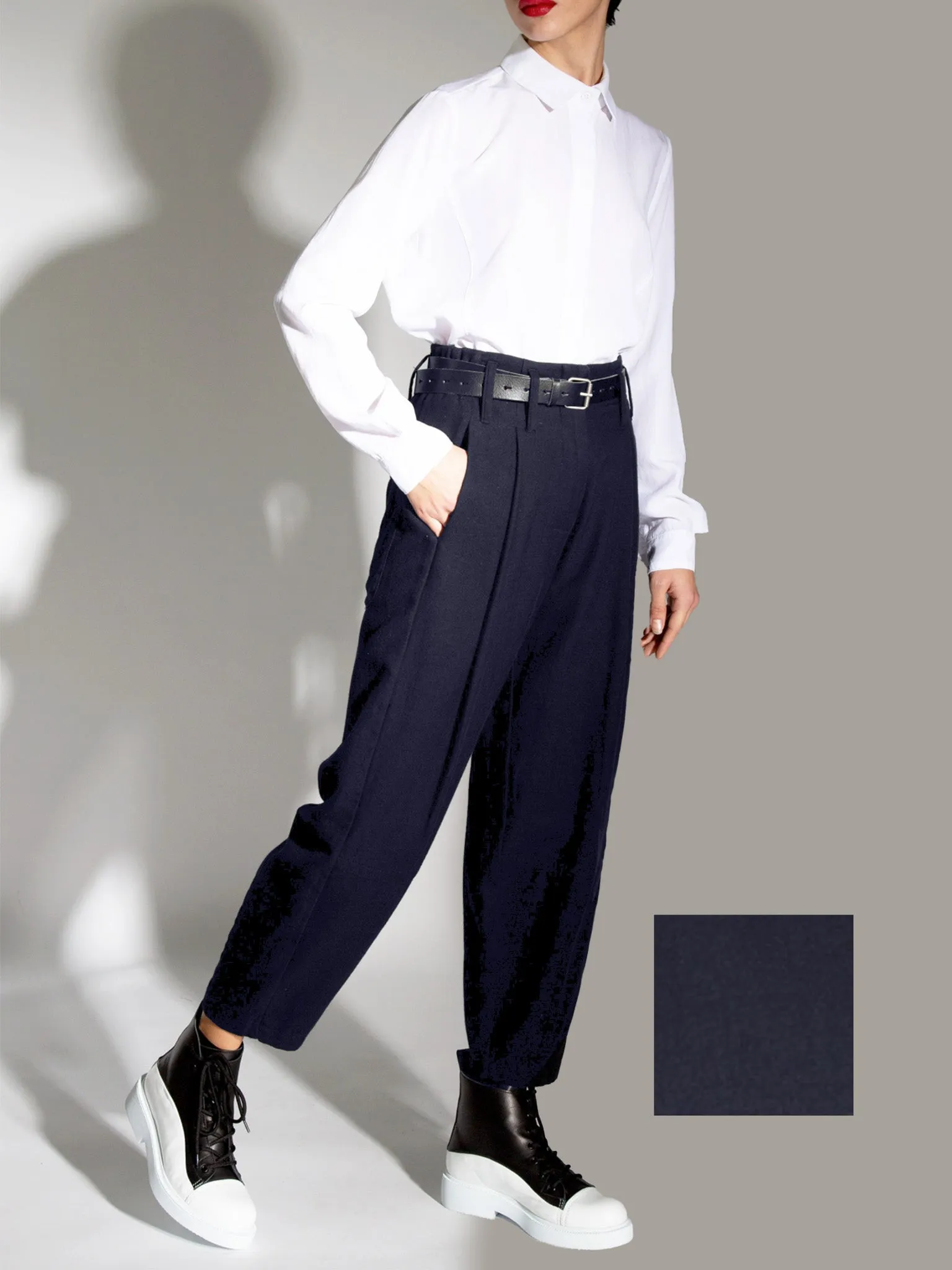 Lurdes Bergada Blue Cotton Twill Darted Trousers 190