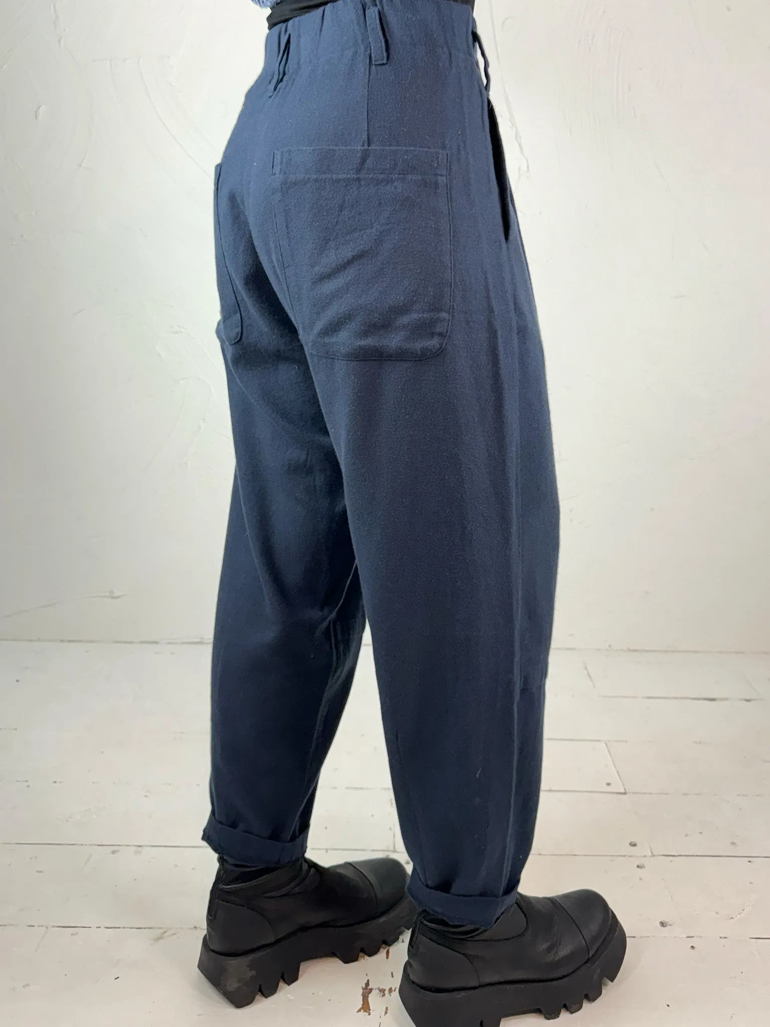 Lurdes Bergada Blue Cotton Twill Darted Trousers 190