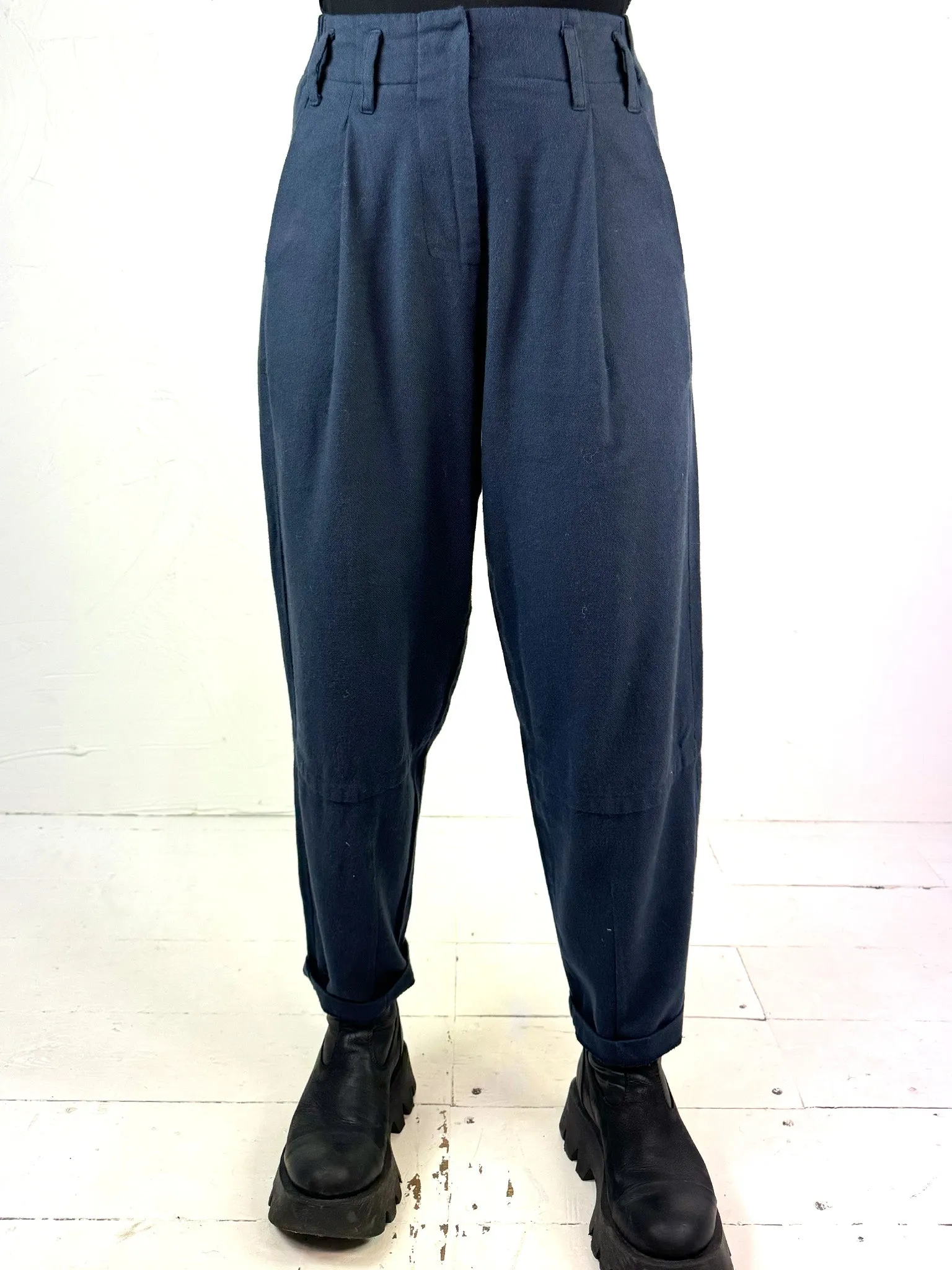 Lurdes Bergada Blue Cotton Twill Darted Trousers 190