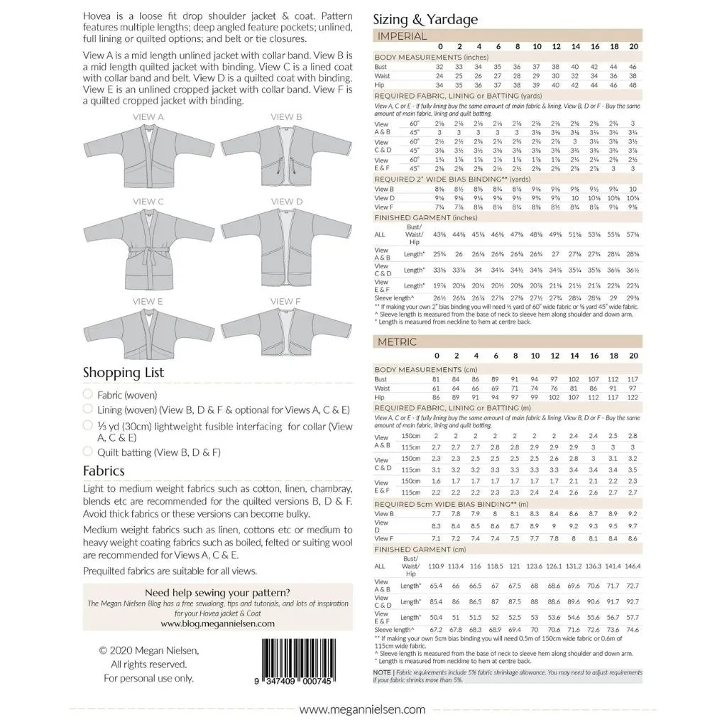 Megan Nielsen Patterns Hovea Jacket & Coat