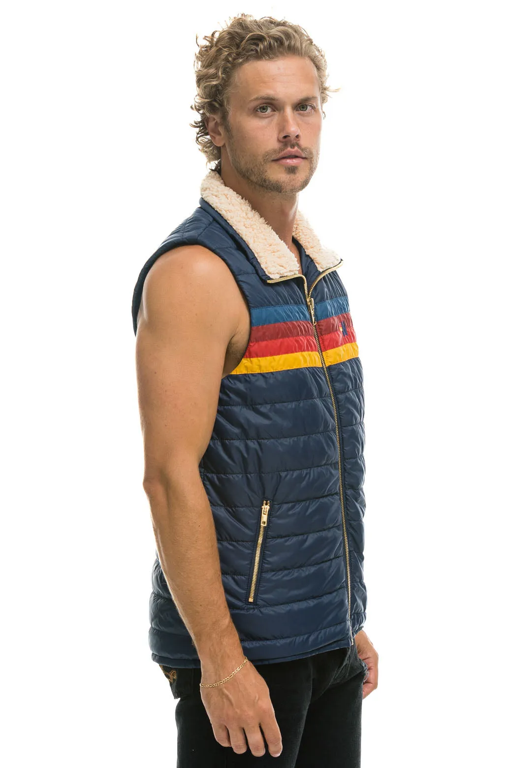 MEN'S 4 STRIPE VEST SHERPA - NAVY