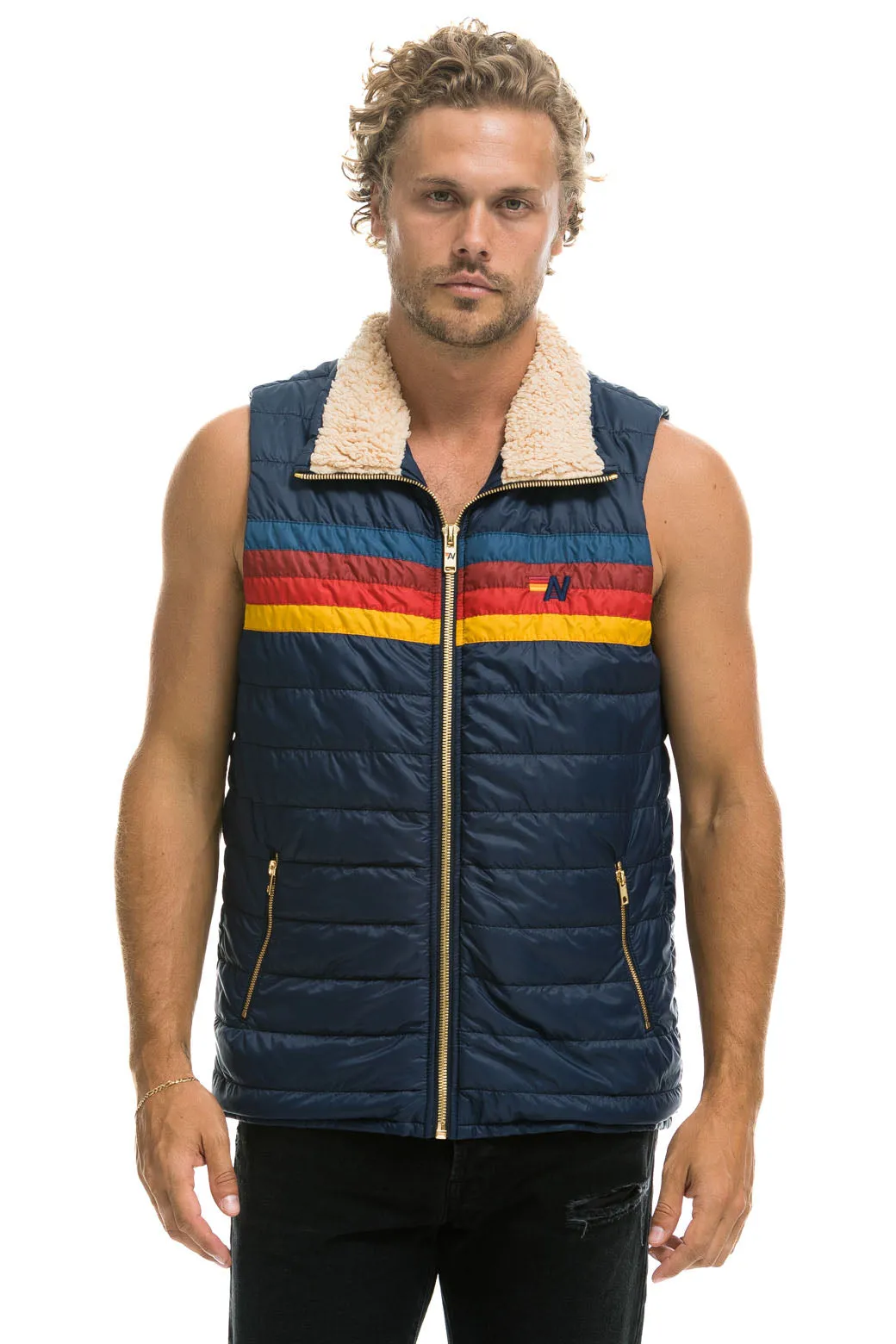 MEN'S 4 STRIPE VEST SHERPA - NAVY