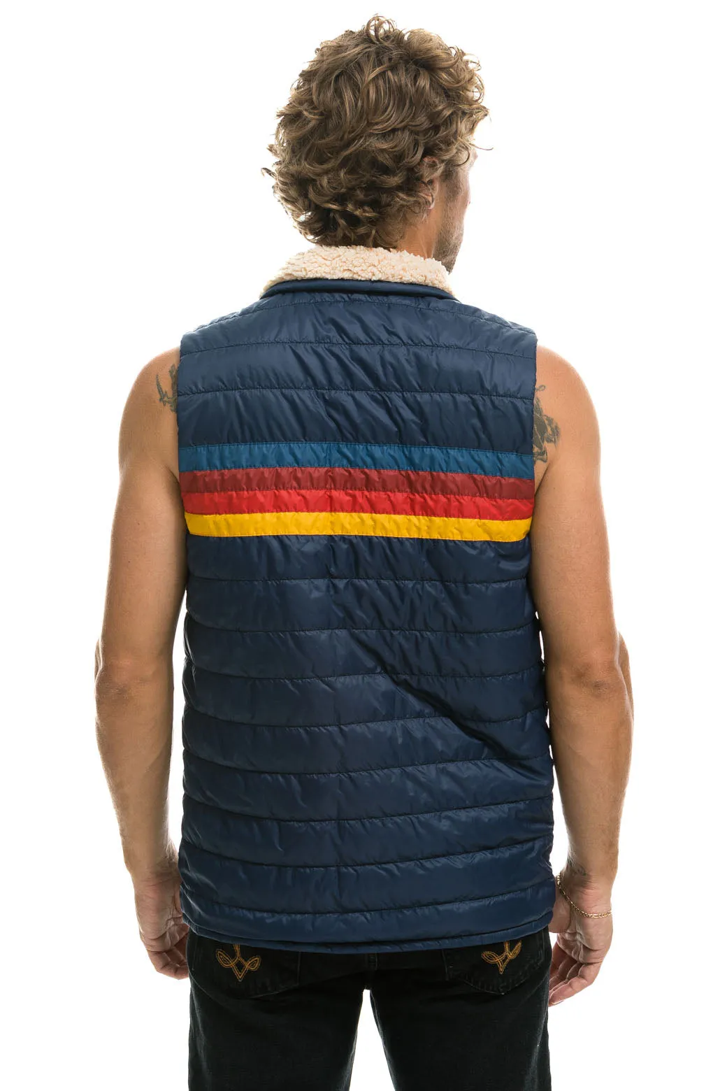 MEN'S 4 STRIPE VEST SHERPA - NAVY