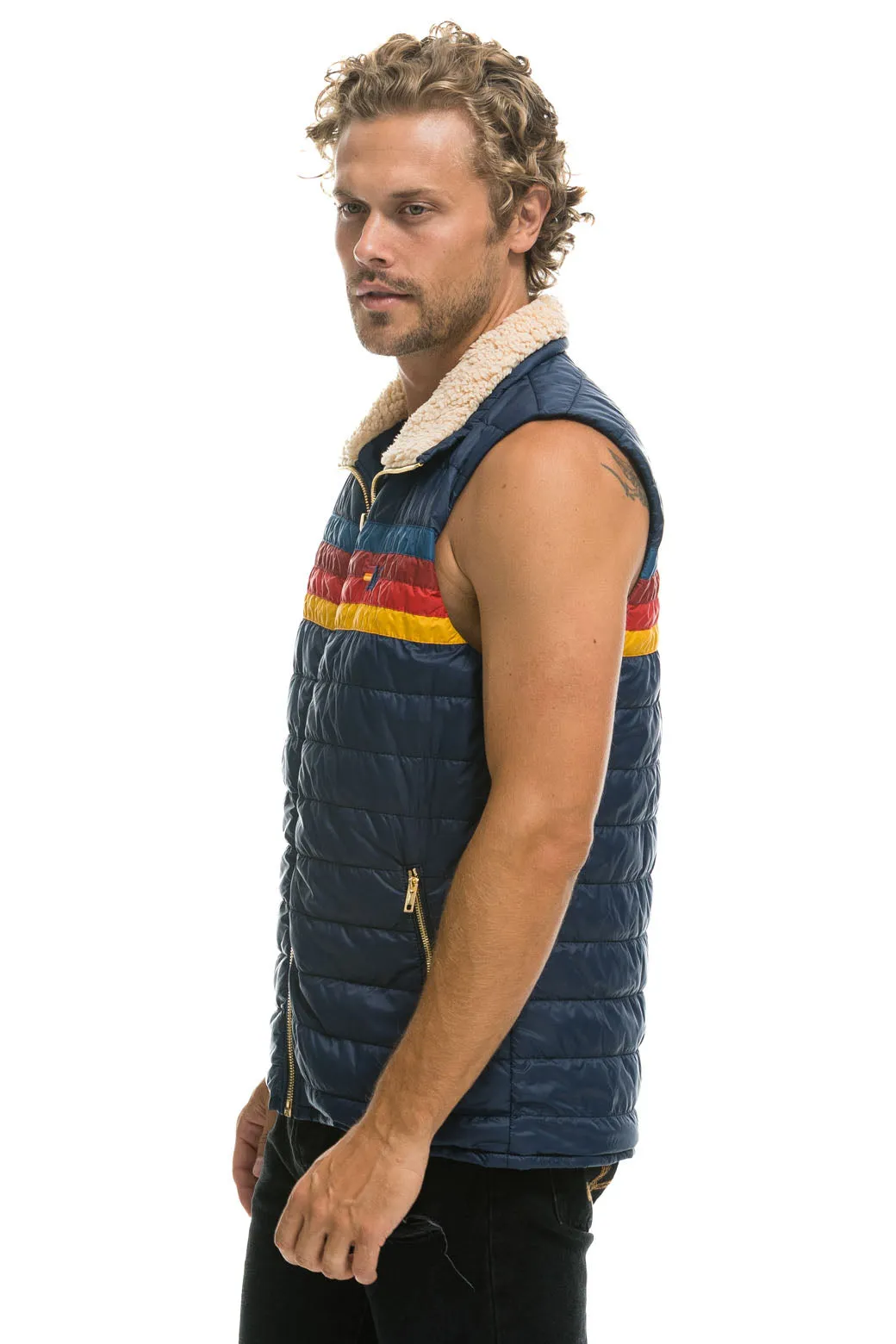 MEN'S 4 STRIPE VEST SHERPA - NAVY