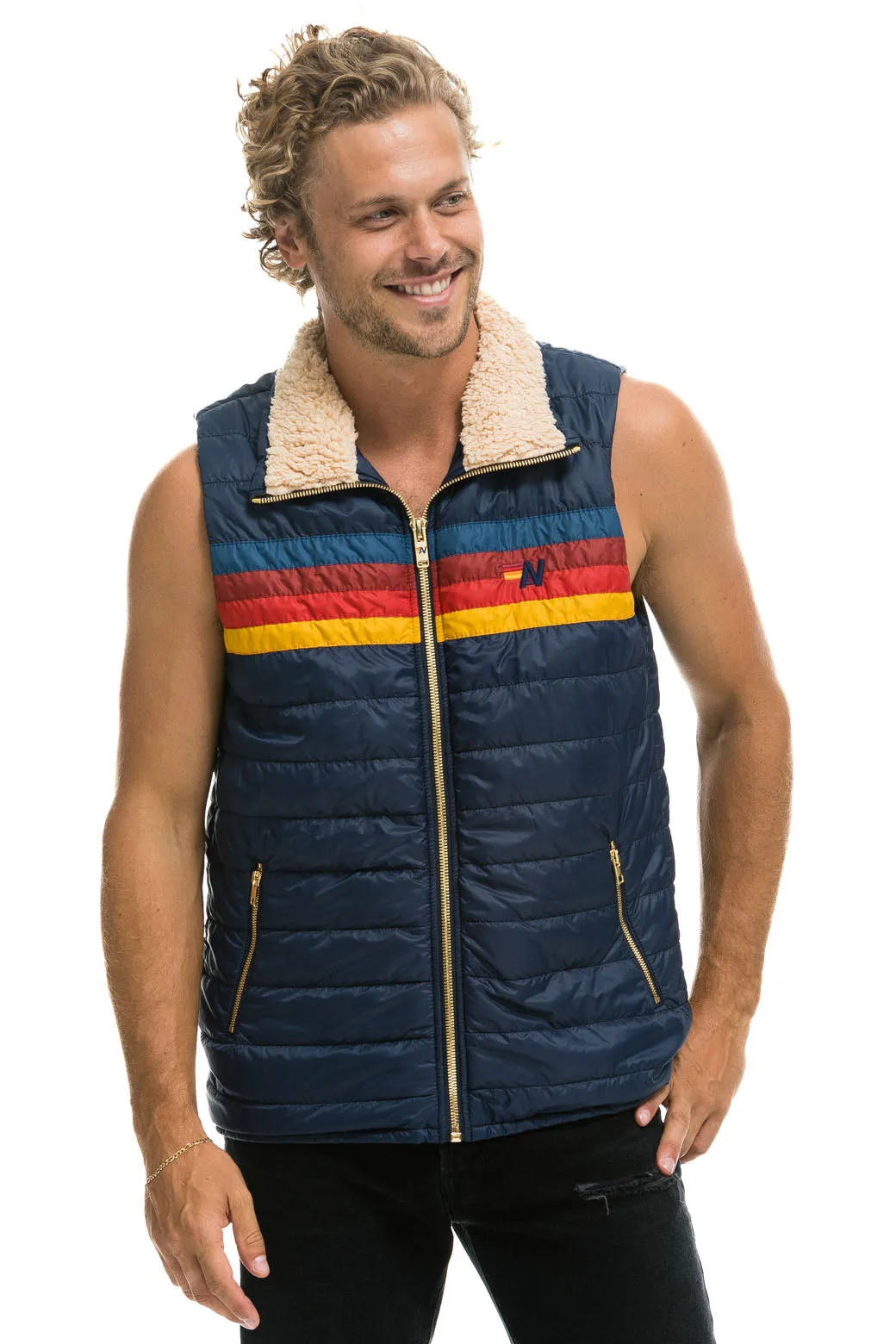 MEN'S 4 STRIPE VEST SHERPA - NAVY