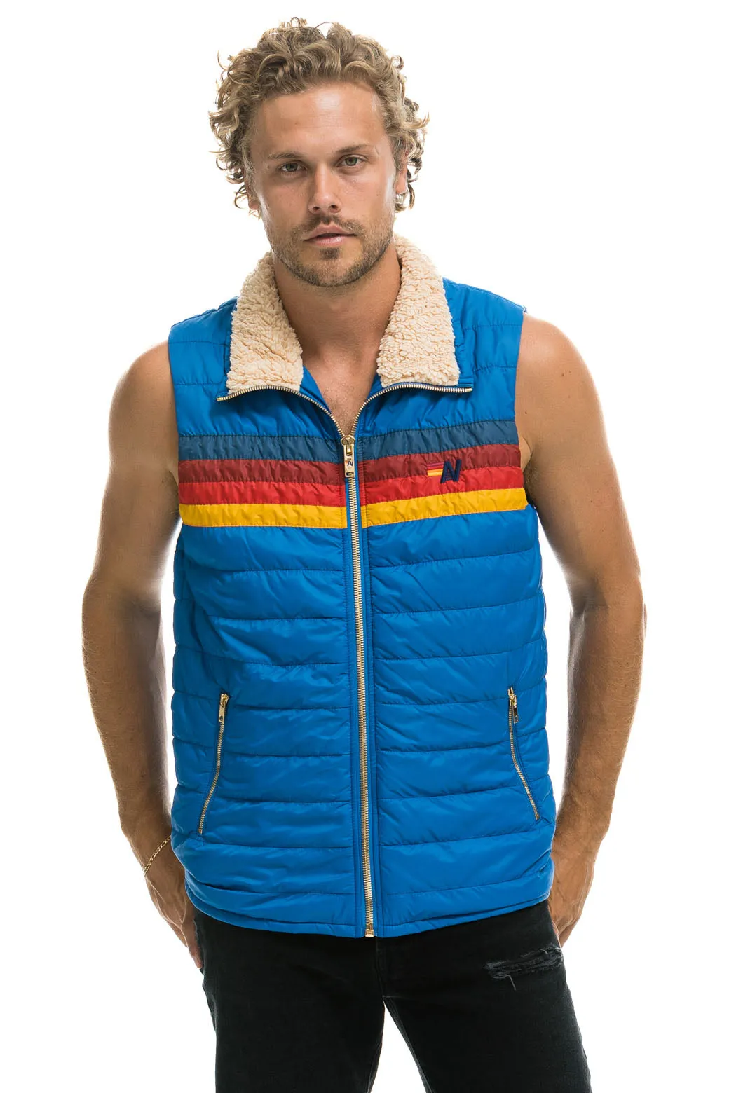 MEN'S 4 STRIPE VEST SHERPA- SNORKEL BLUE