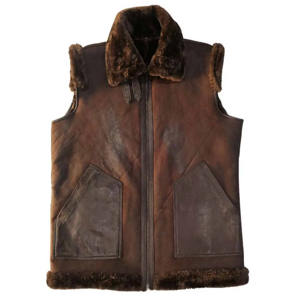 Men's Shearling Leather Bomber Vest