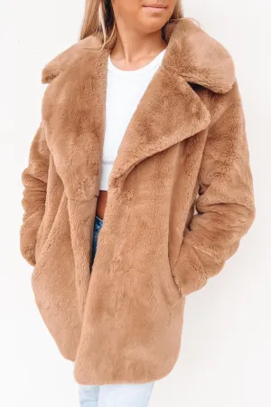 Minimalist Faux Fur Jacket Almond