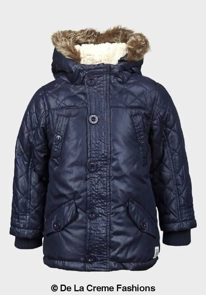 Minoti Boys Quilted Faux Fur Hooded Puffa Jacket - Stylish Winter Coat