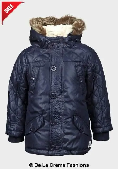 Minoti Boys Quilted Faux Fur Hooded Puffa Jacket - Stylish Winter Coat