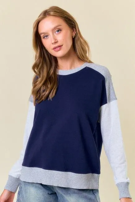 Navy & Gray Soft Ribbed Pullover