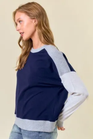 Navy & Gray Soft Ribbed Pullover