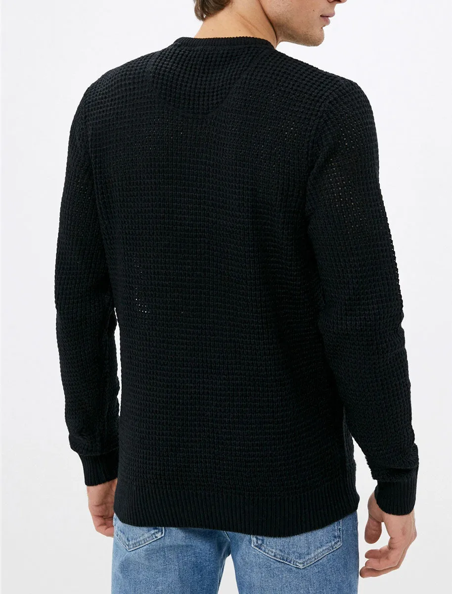 Olney Crew Neck Waffle Knit Jumper in Black - Kensington Eastside