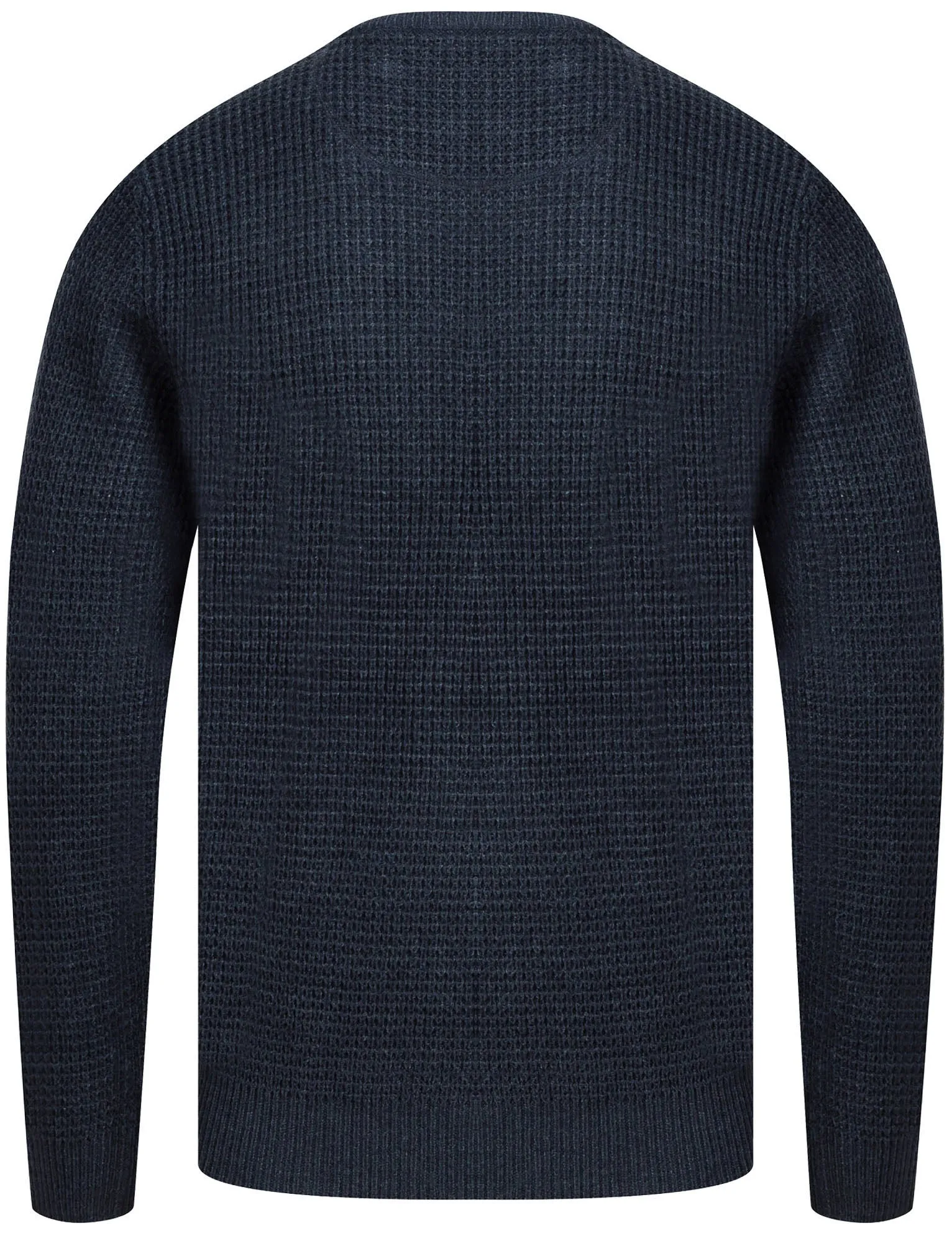 Olney Crew Neck Waffle Knit Jumper in Dark Denim Marl - Kensington Eastside