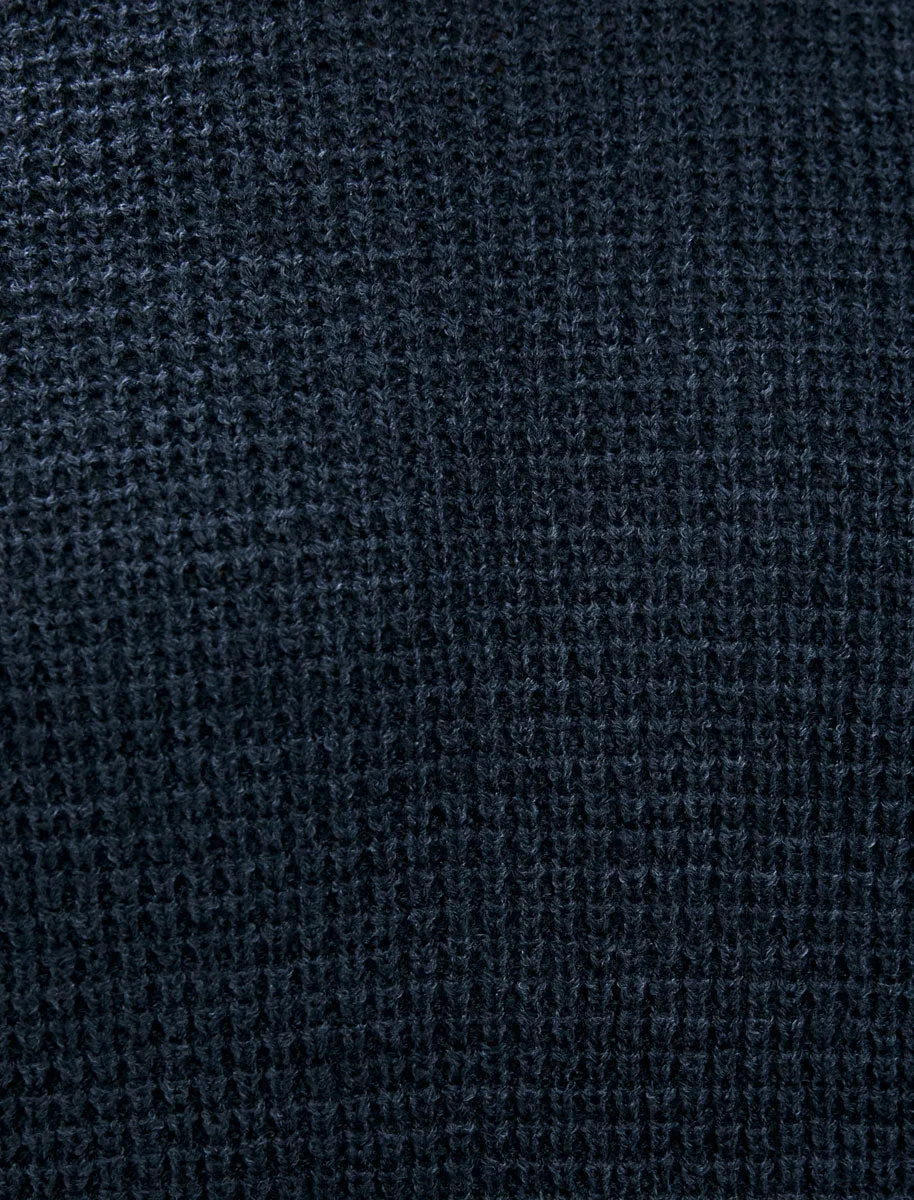 Olney Crew Neck Waffle Knit Jumper in Dark Denim Marl - Kensington Eastside