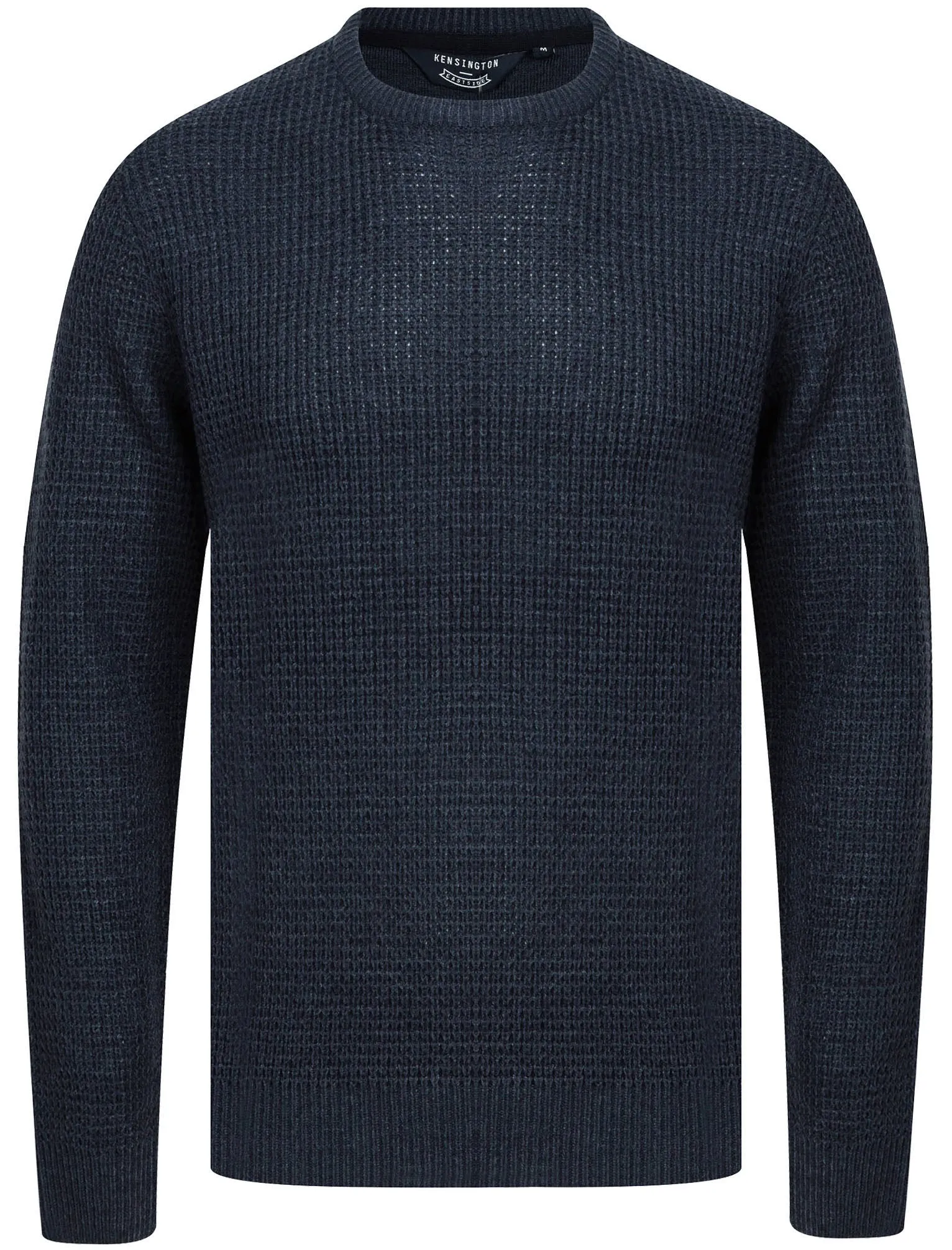 Olney Crew Neck Waffle Knit Jumper in Dark Denim Marl - Kensington Eastside