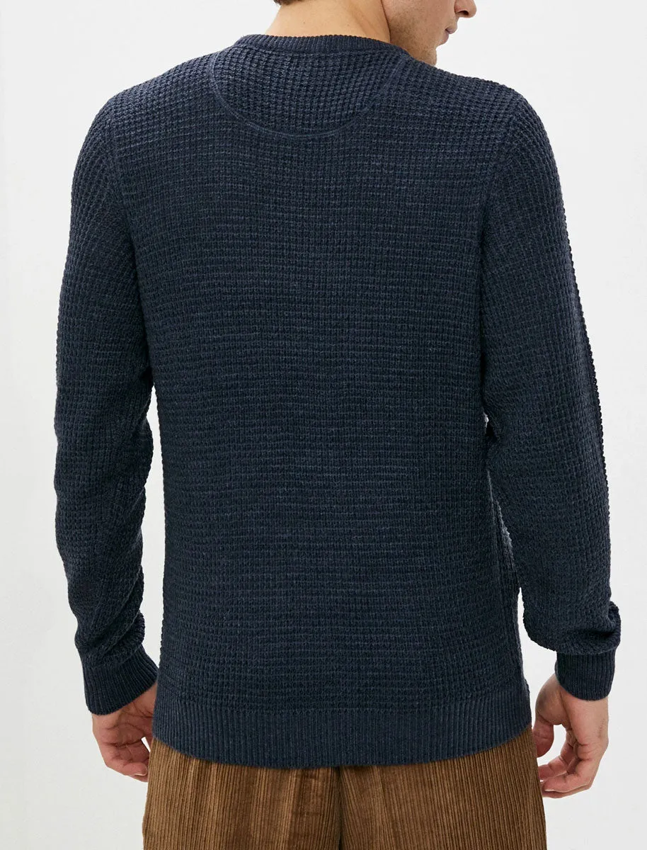 Olney Crew Neck Waffle Knit Jumper in Dark Denim Marl - Kensington Eastside