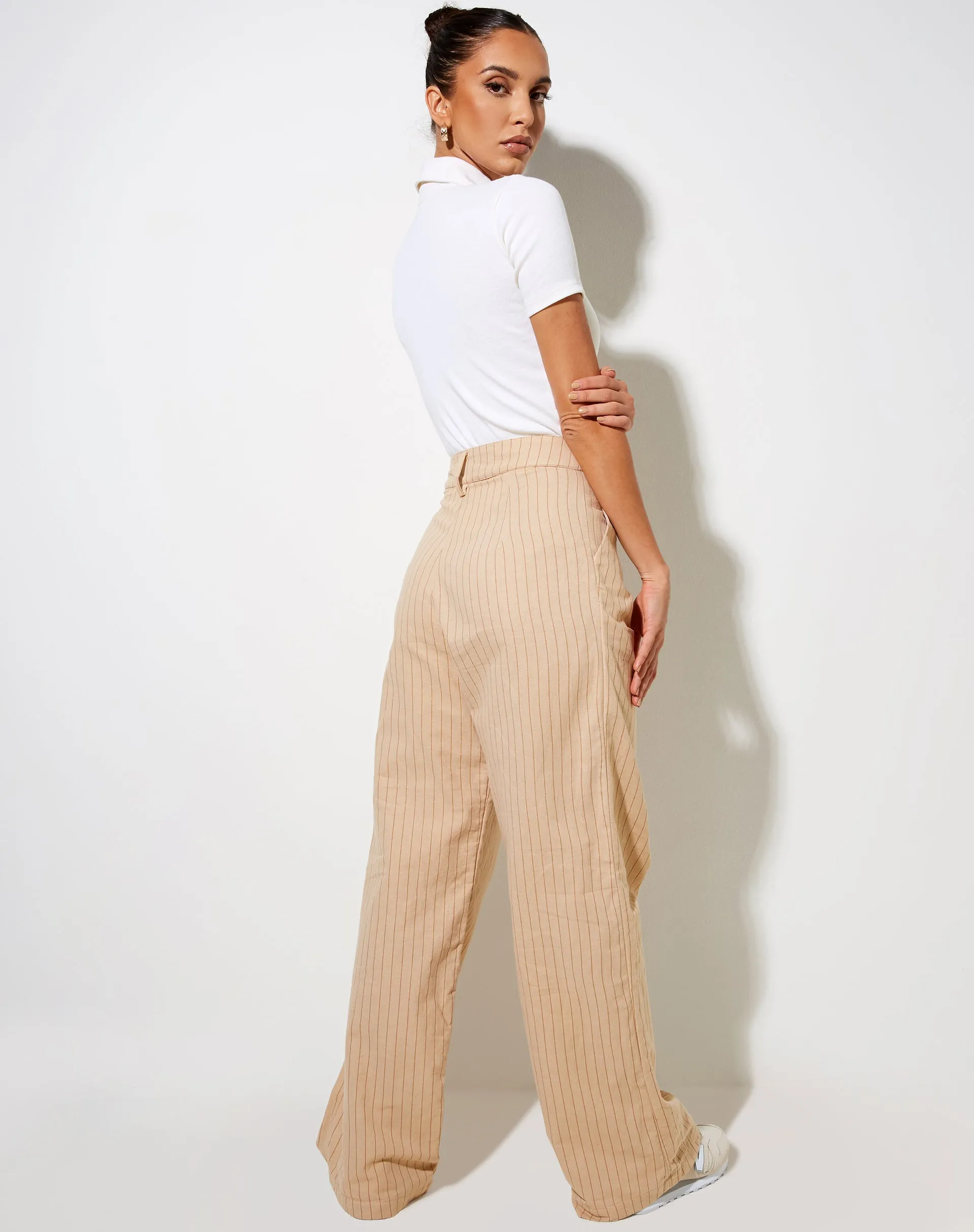 Onfal Wide Leg Trouser in Pencil Stripe