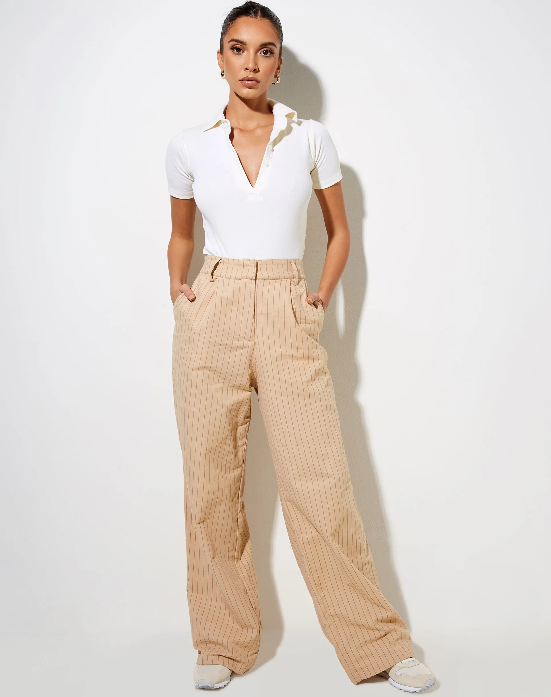 Onfal Wide Leg Trouser in Pencil Stripe