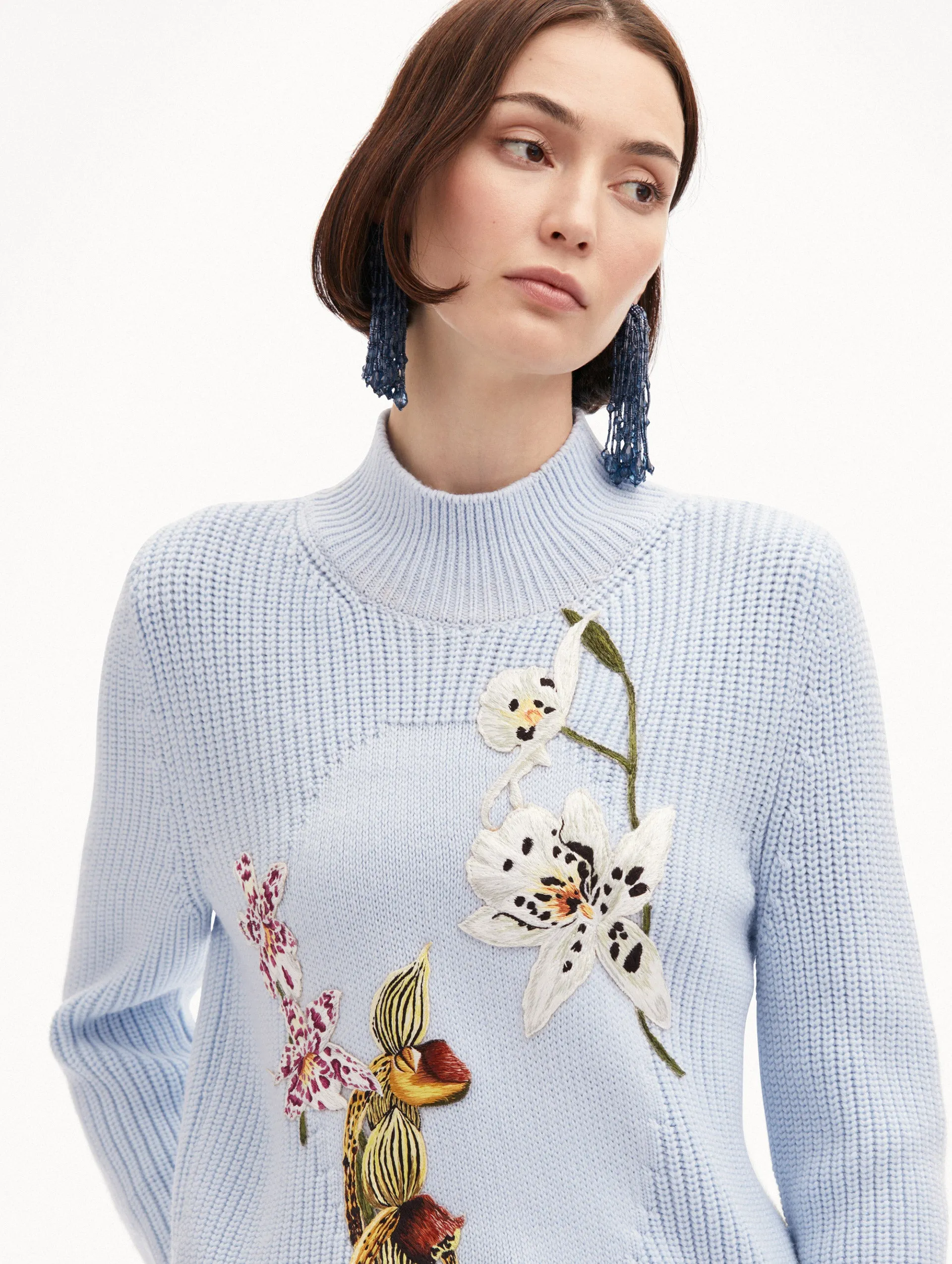 Orchid Embroidered Portrait Pullover