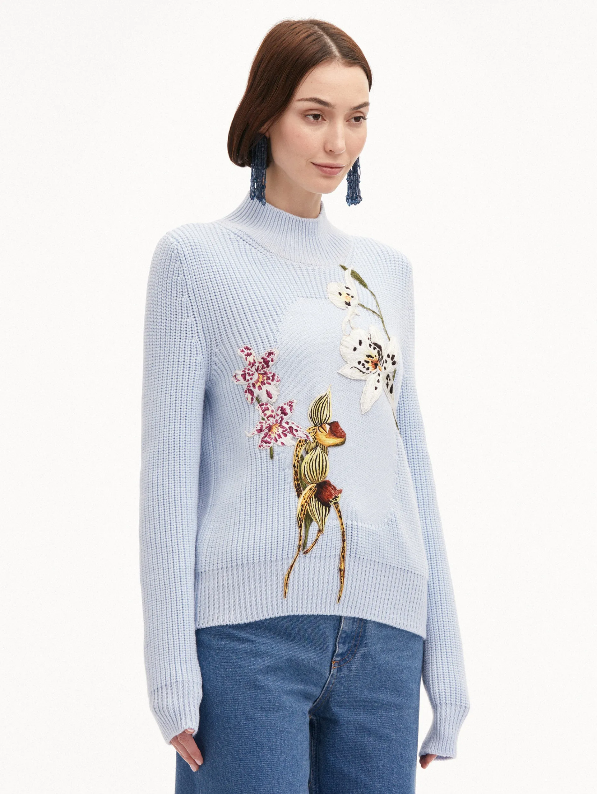 Orchid Embroidered Portrait Pullover