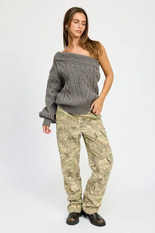 Oversized One Shoulder Cable Sweater