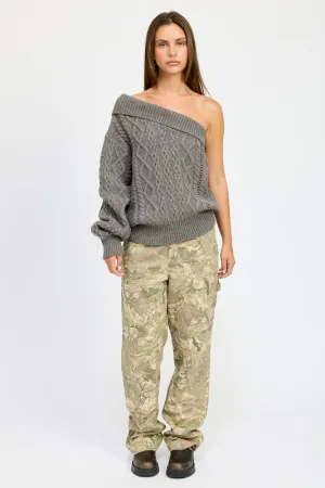 Oversized One Shoulder Cable Sweater