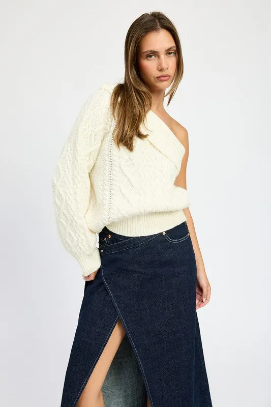 Oversized One Shoulder Cable Sweater