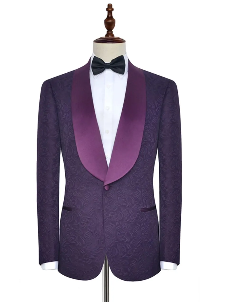 Purple Embroidered Wide-Shawl Lapel Tuxedo