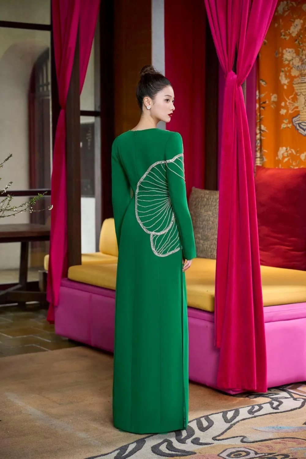 Radiai A-line Long Sleeved Velvet Satin Floor Length Ao Dai