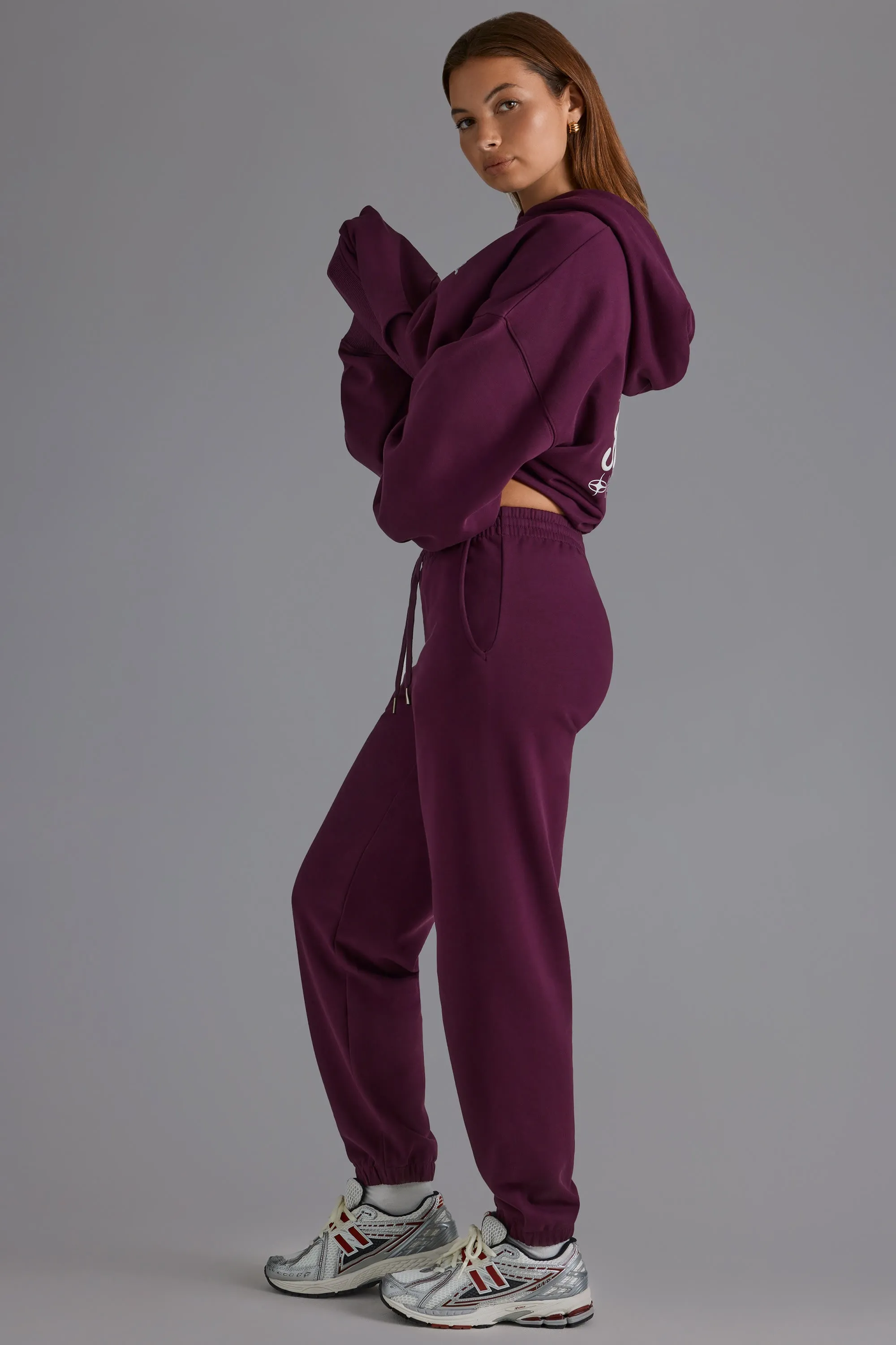 Relaxed Mid-Rise Joggers in Grape