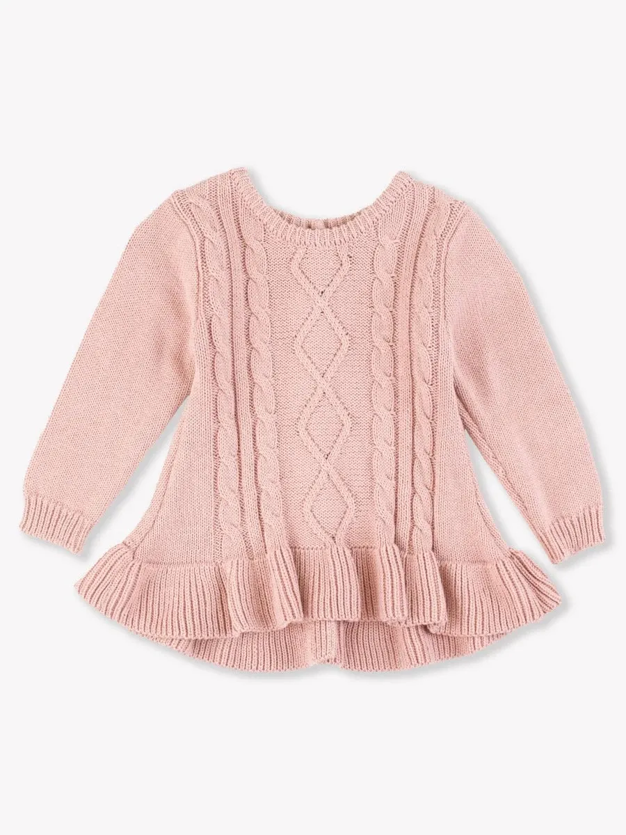 Ruffle Hem Cable Knit Sweater