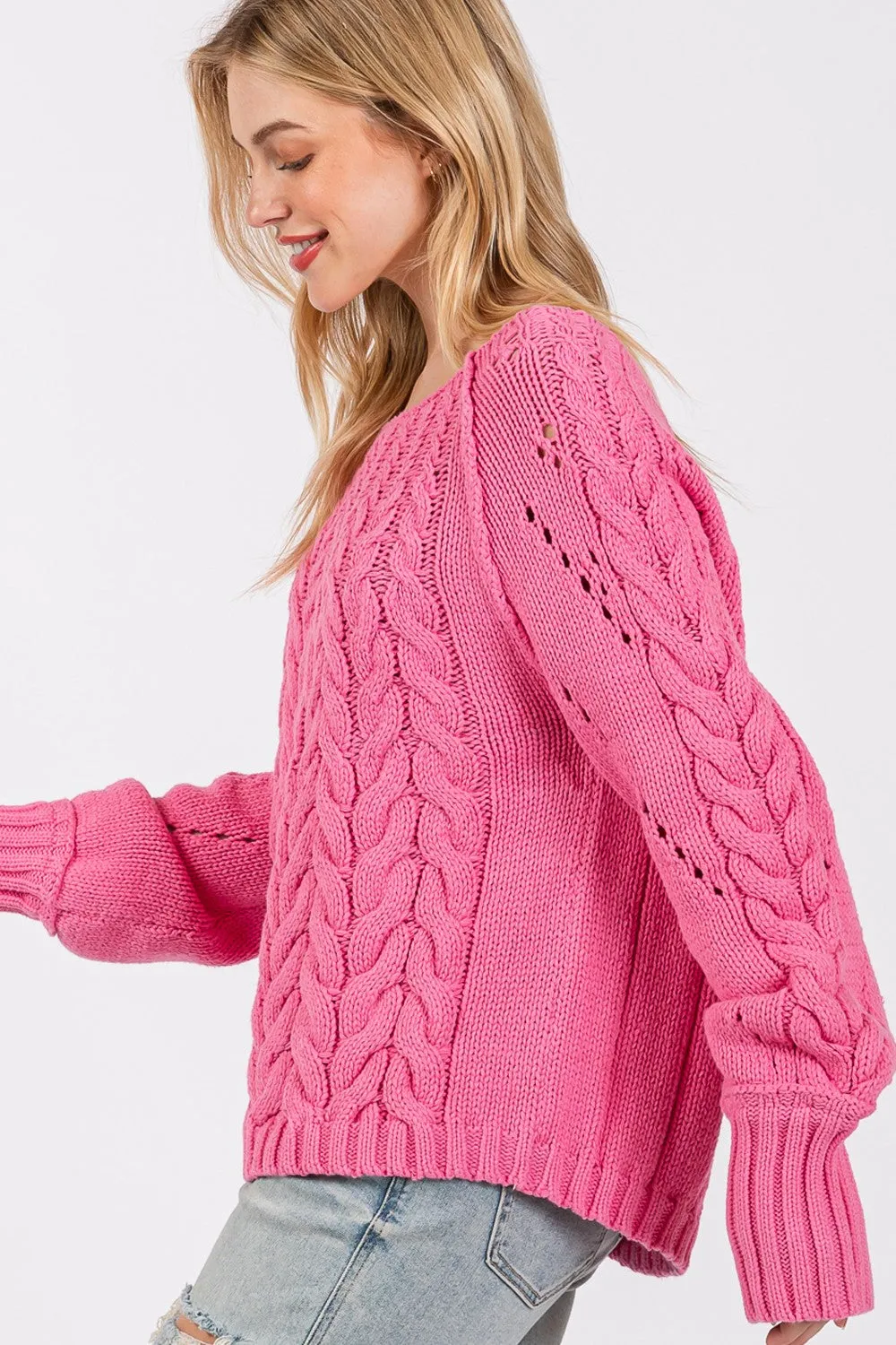 SAGE   FIG Cable-Knit Long Sleeve Sweater