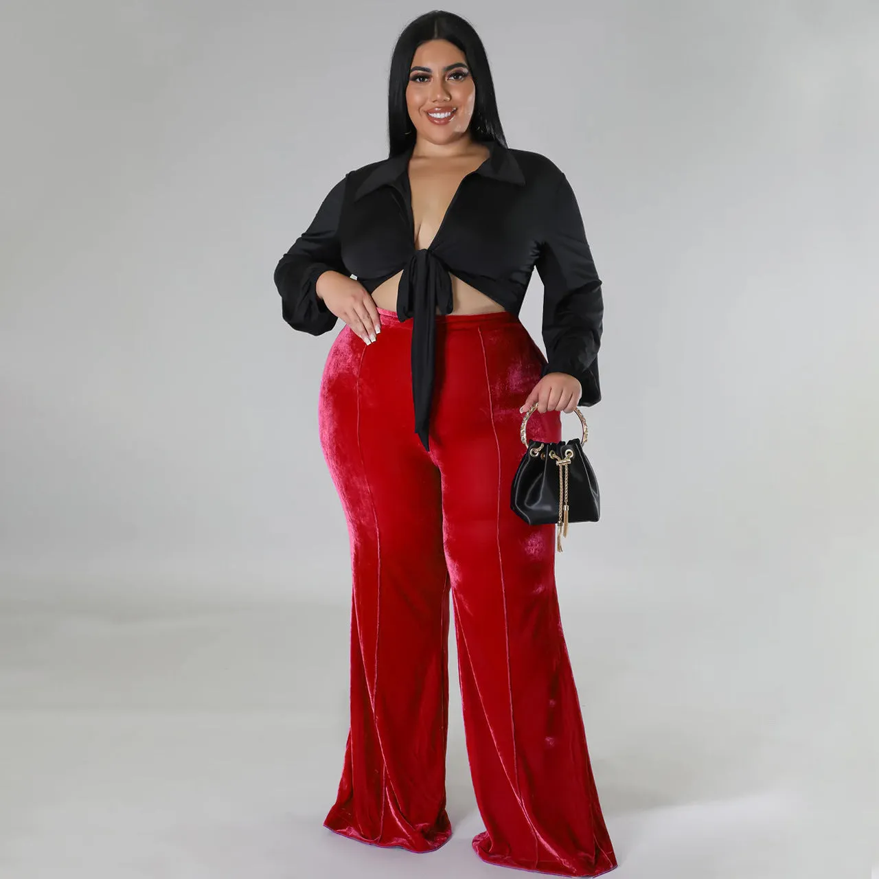 Sexy Plus Size Velvet High Waist Casual Pants