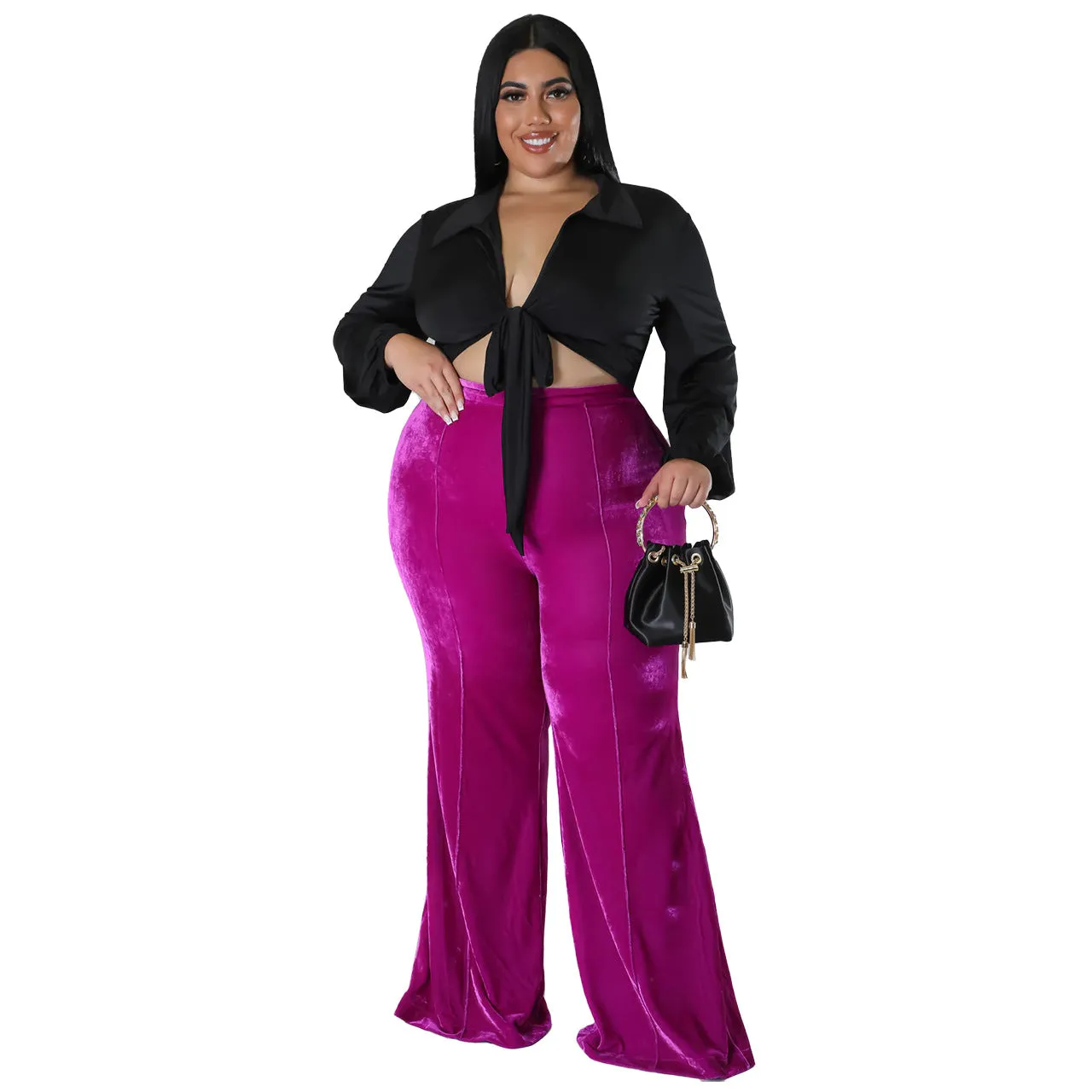 Sexy Plus Size Velvet High Waist Casual Pants