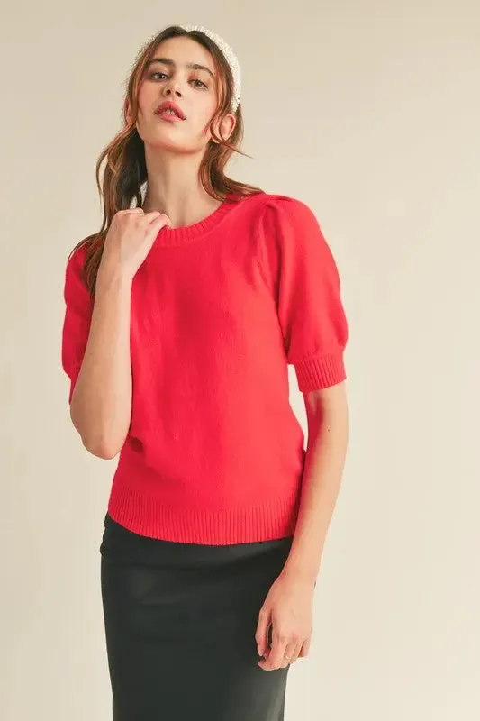 Short Puff Sleeve Sweater Top