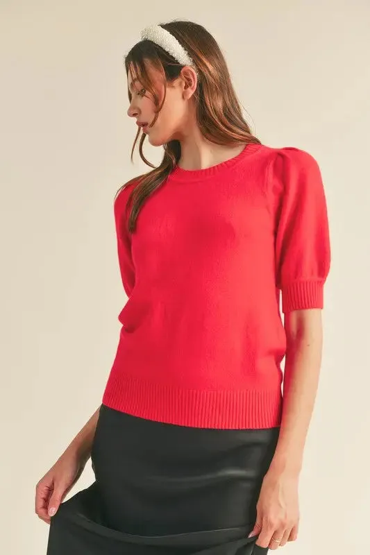 Short Puff Sleeve Sweater Top