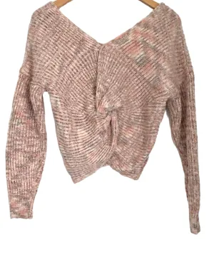 Soft Autumn Pink and Gray Marle Twist Back Sweater