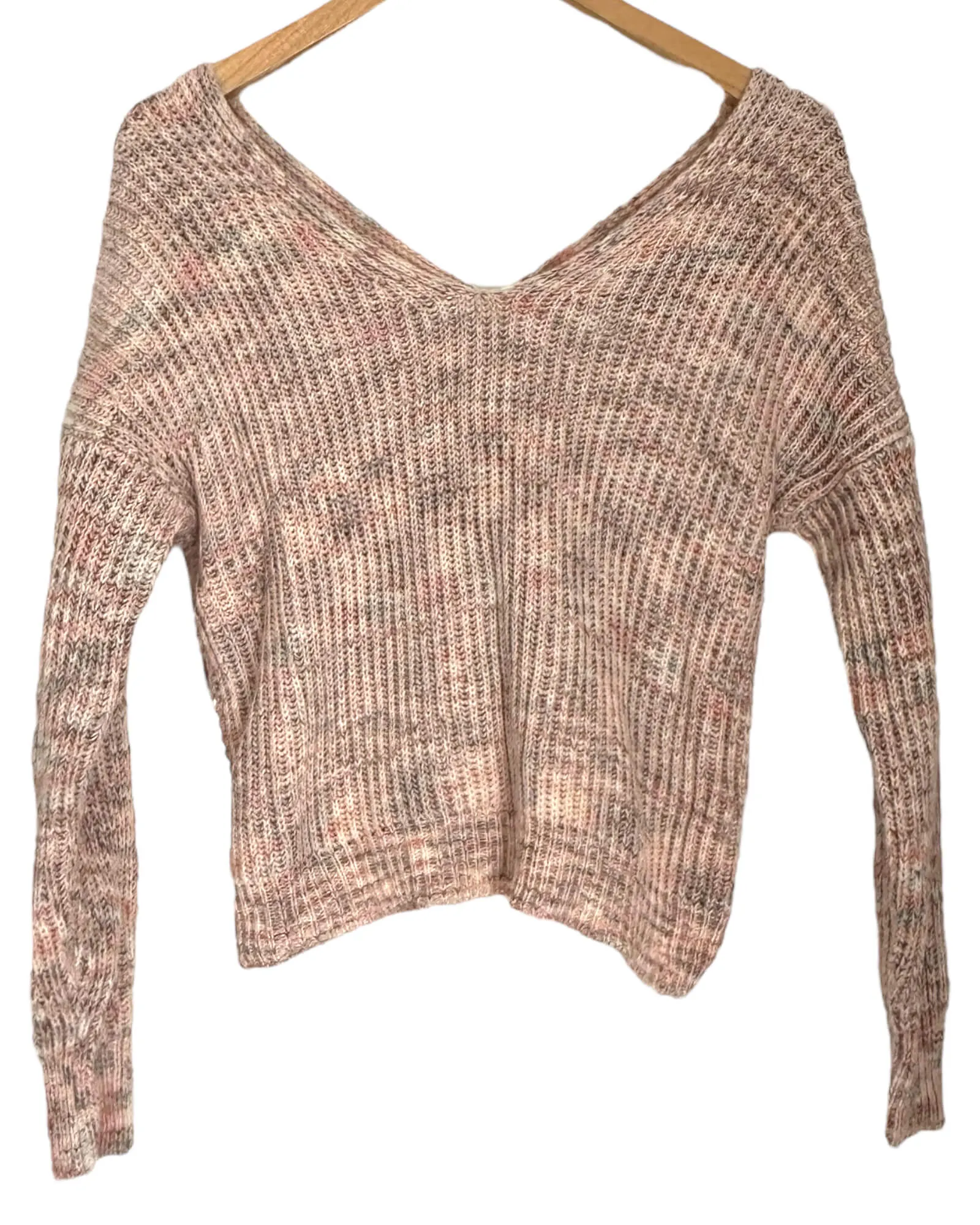 Soft Autumn Pink and Gray Marle Twist Back Sweater