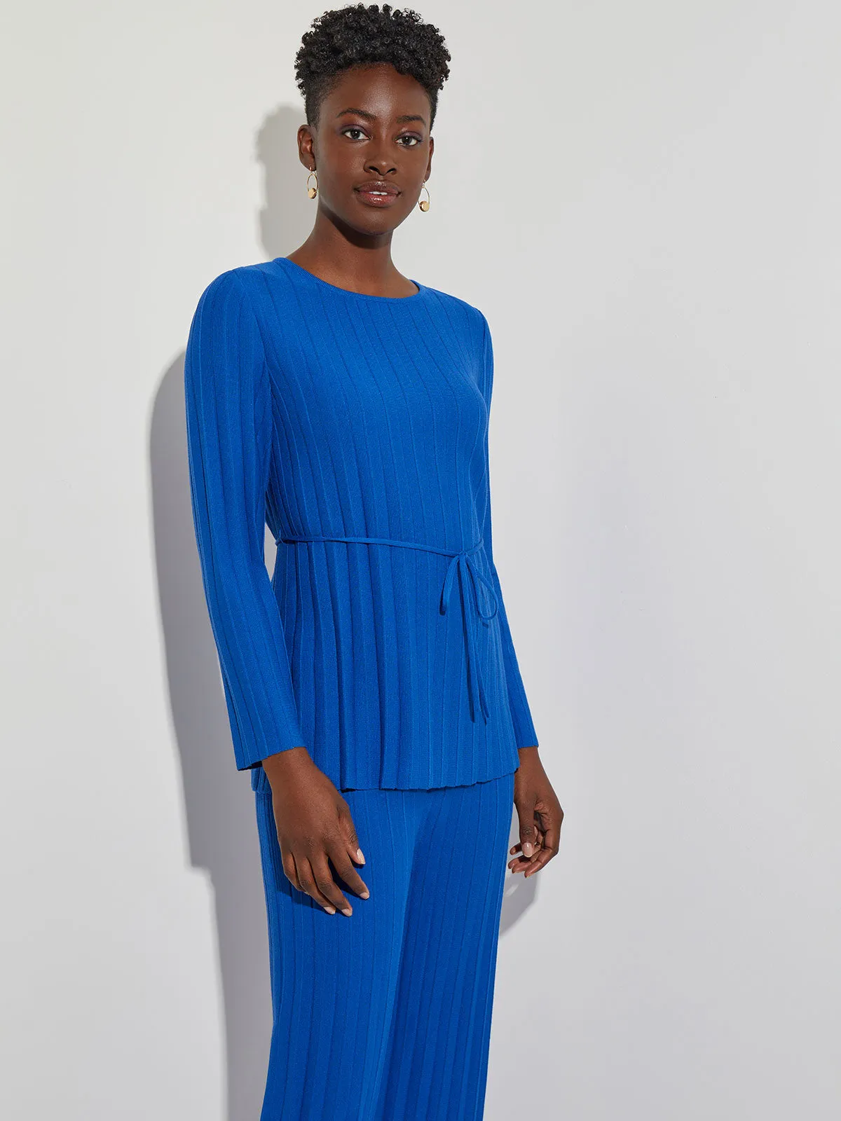 Soft Ribbed Knit Tie-Waist Tunic