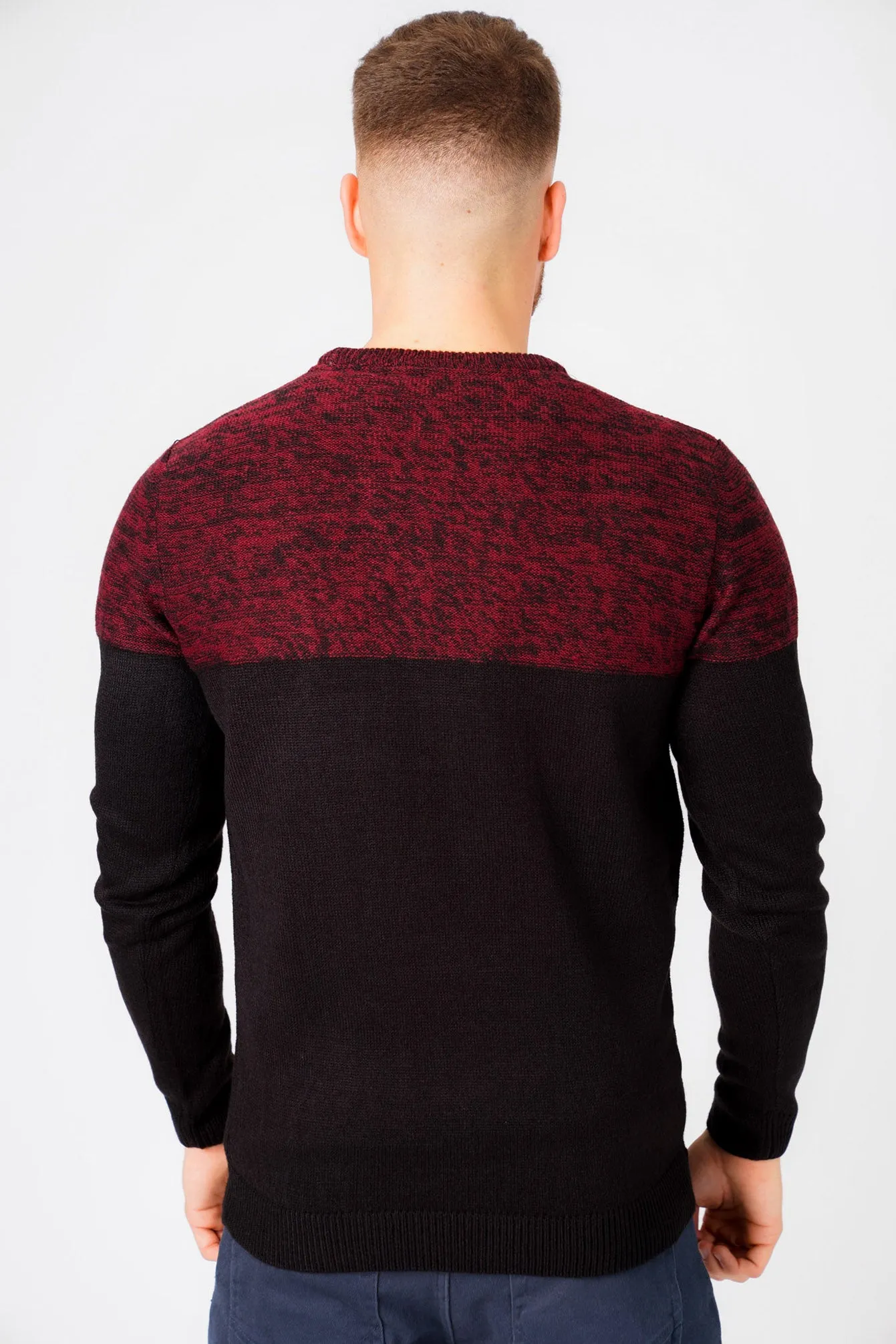 Squirrel Colour Block Knitted Jumper in Oxblood / Black Twist - Kensington Eastside